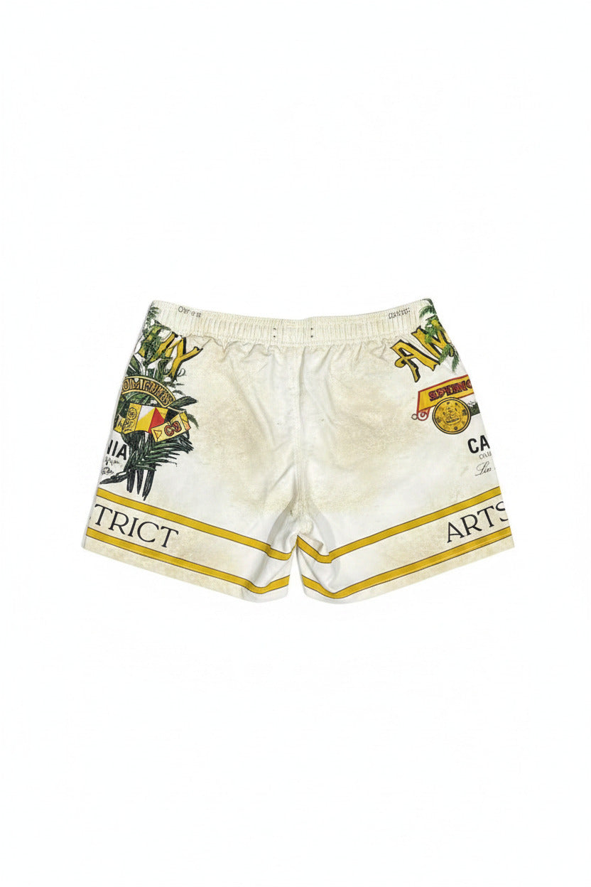 Amiri Rum Label Swim Trunks Alabaster