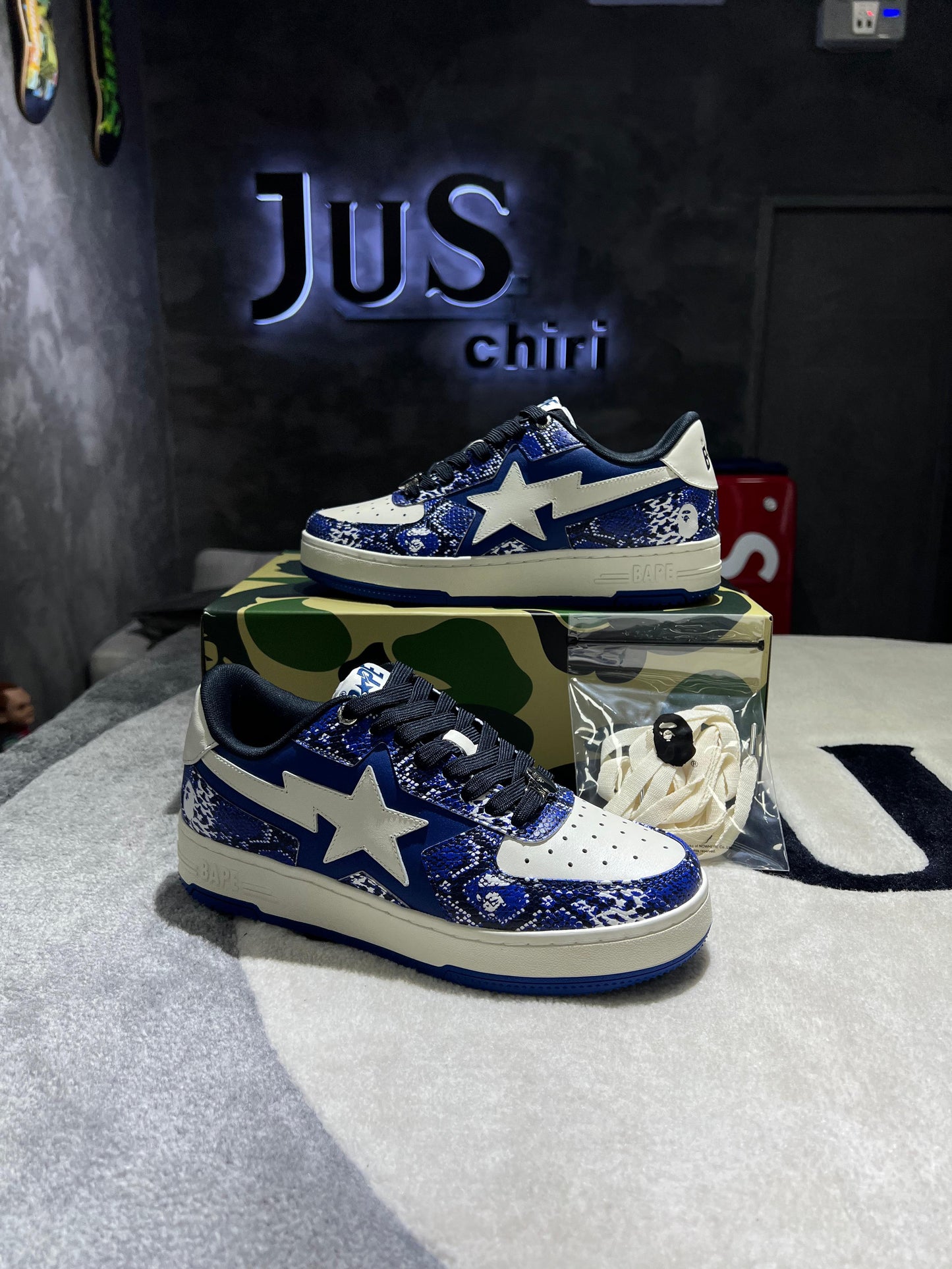 A Bathing Ape Bape Sta SSENSE Exclusive Blue Snakeskin