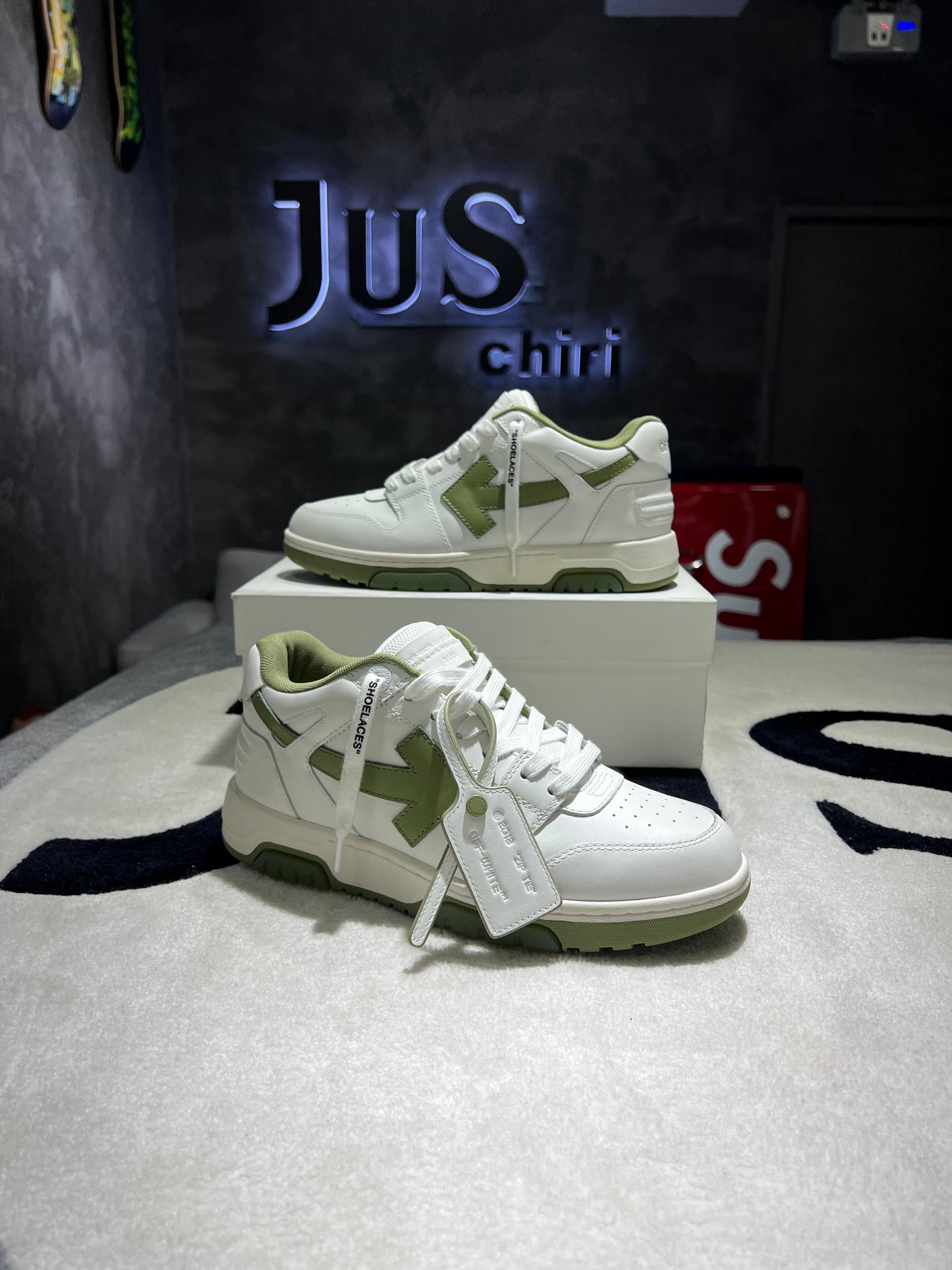 OFF-WHITE Out Of Office OOO Low Tops White Sage