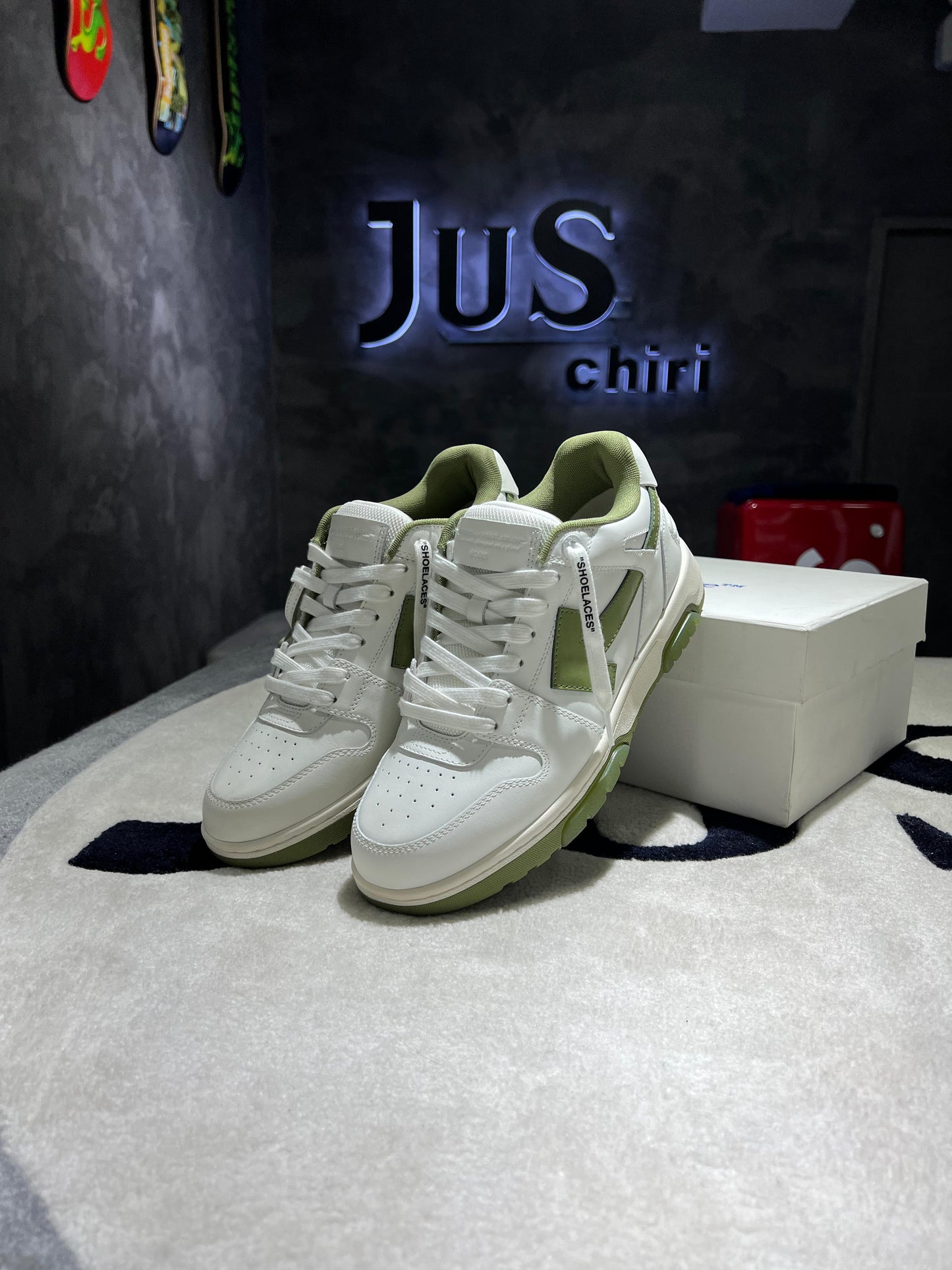OFF-WHITE Out Of Office OOO Low Tops White Sage
