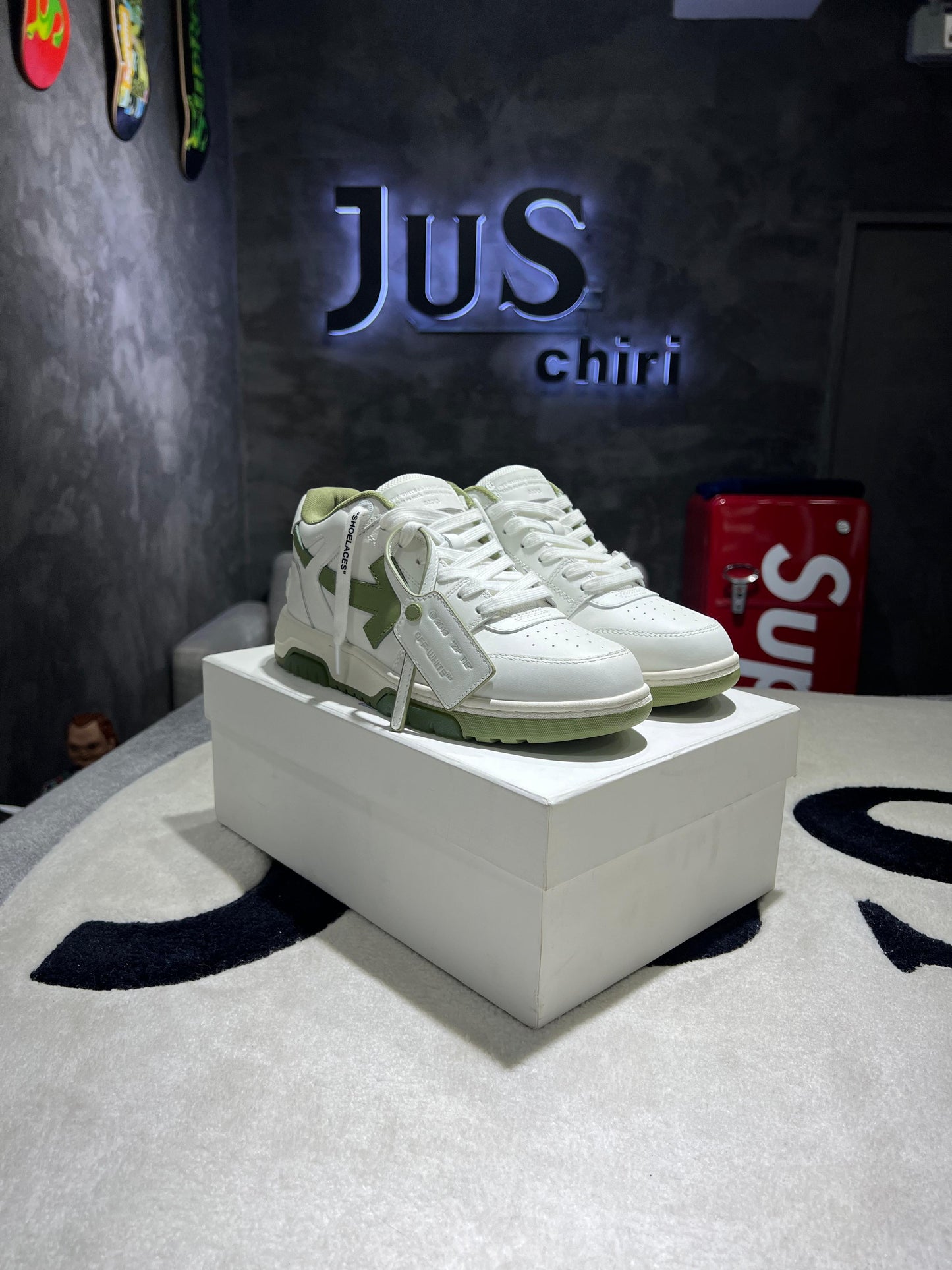 OFF-WHITE Out Of Office OOO Low Tops White Sage