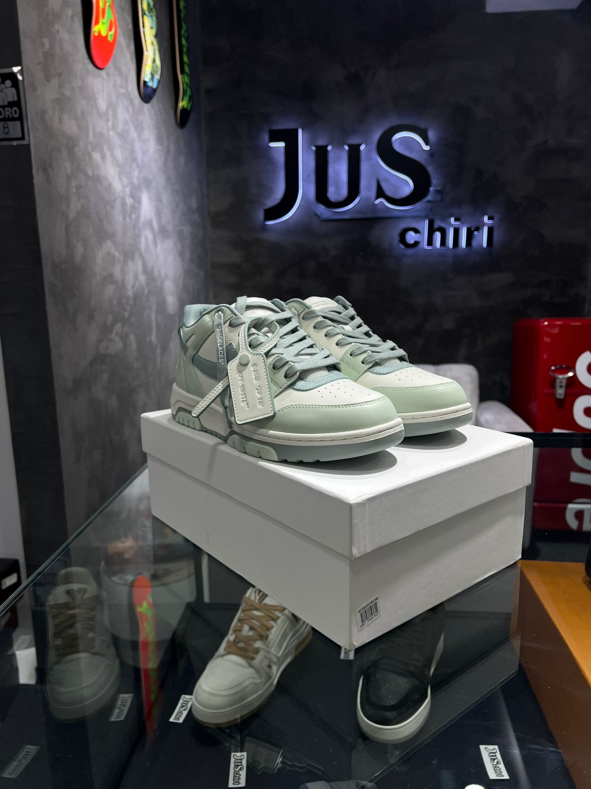 OFF-WHITE Out Of Office OOO Low Tops Green White