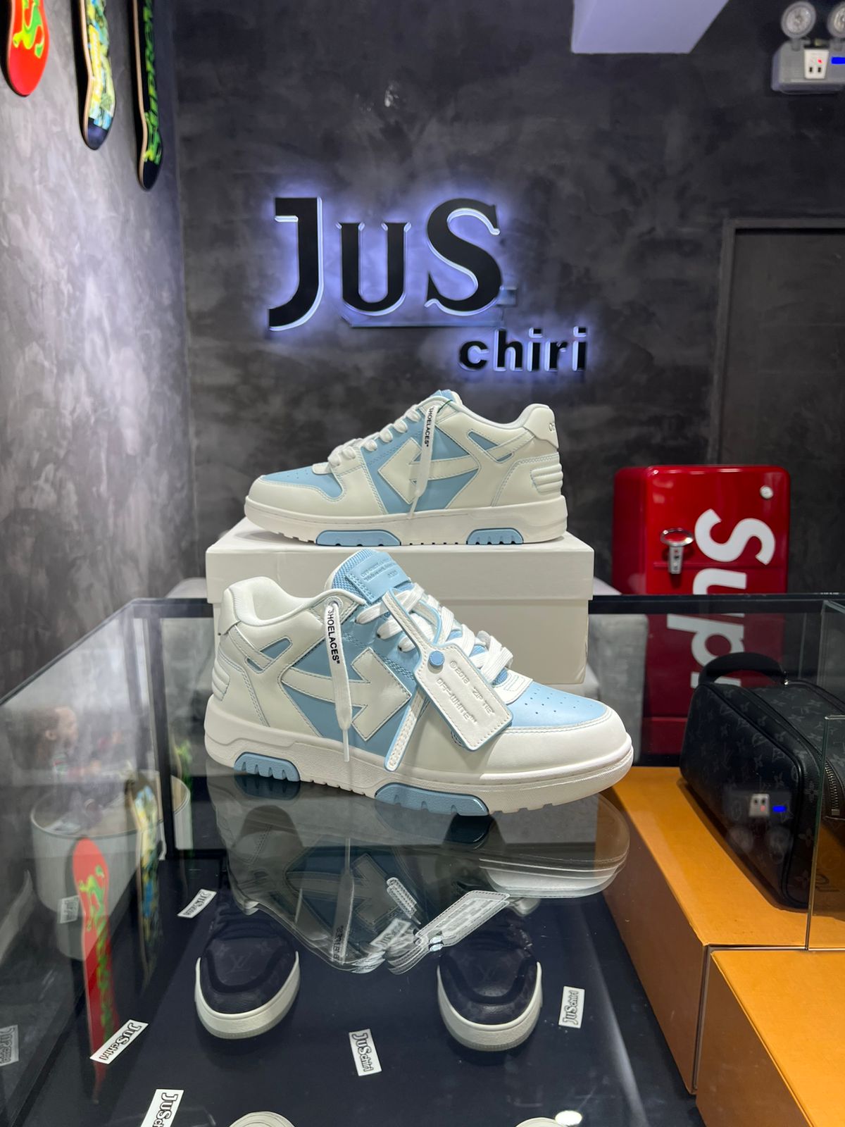 OFF-WHITE Out Of Office OOO Low Tops Light Blue White