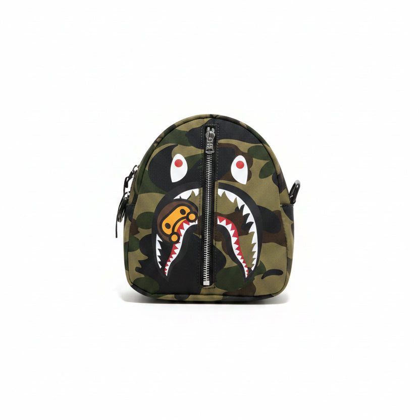 Bape Kids 1st Camo Milo Shark Mini Shoulder Bag Green Camo
