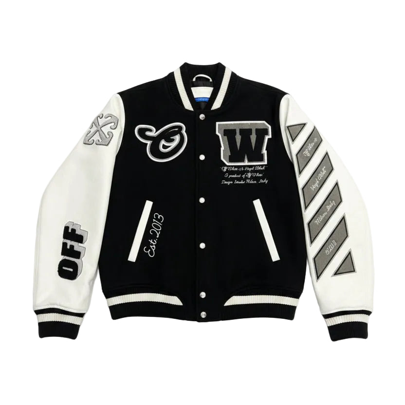 Off-White Lea Applique Varsity Jacket Black/White