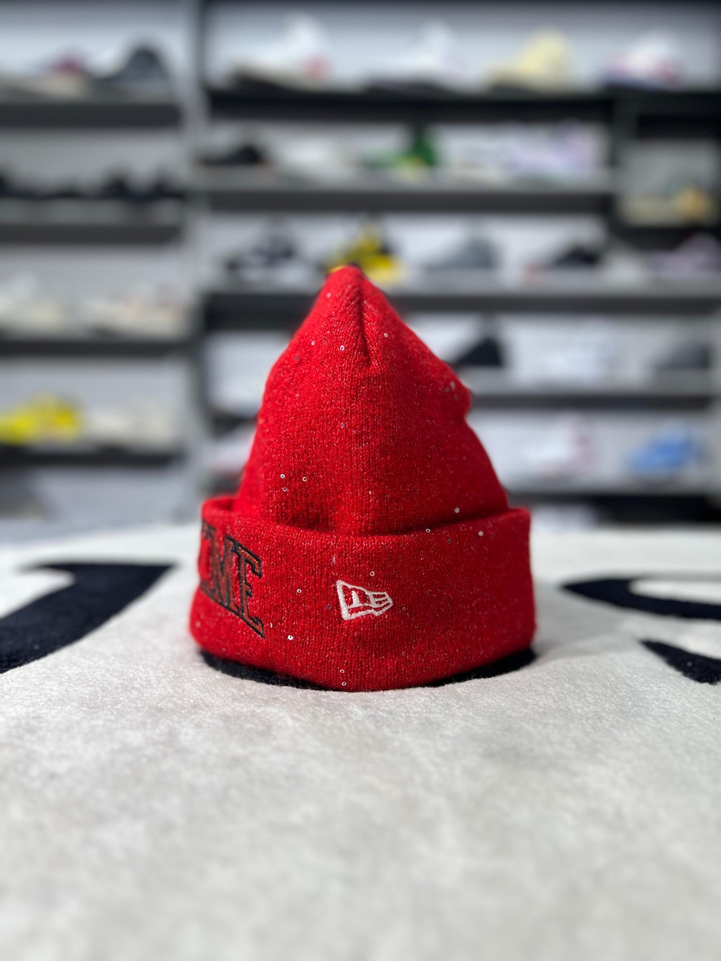 Supreme New Era Metallic Arc Beanie Red