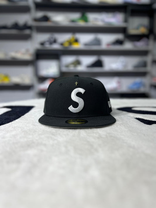 Supreme Gold Cross S Logo New Era Fitted Hat Black