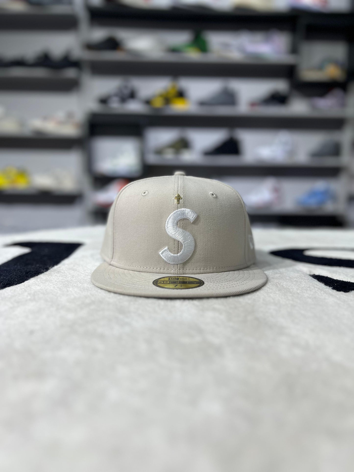 Supreme Gold Cross S Logo New Era Fitted Hat Stone