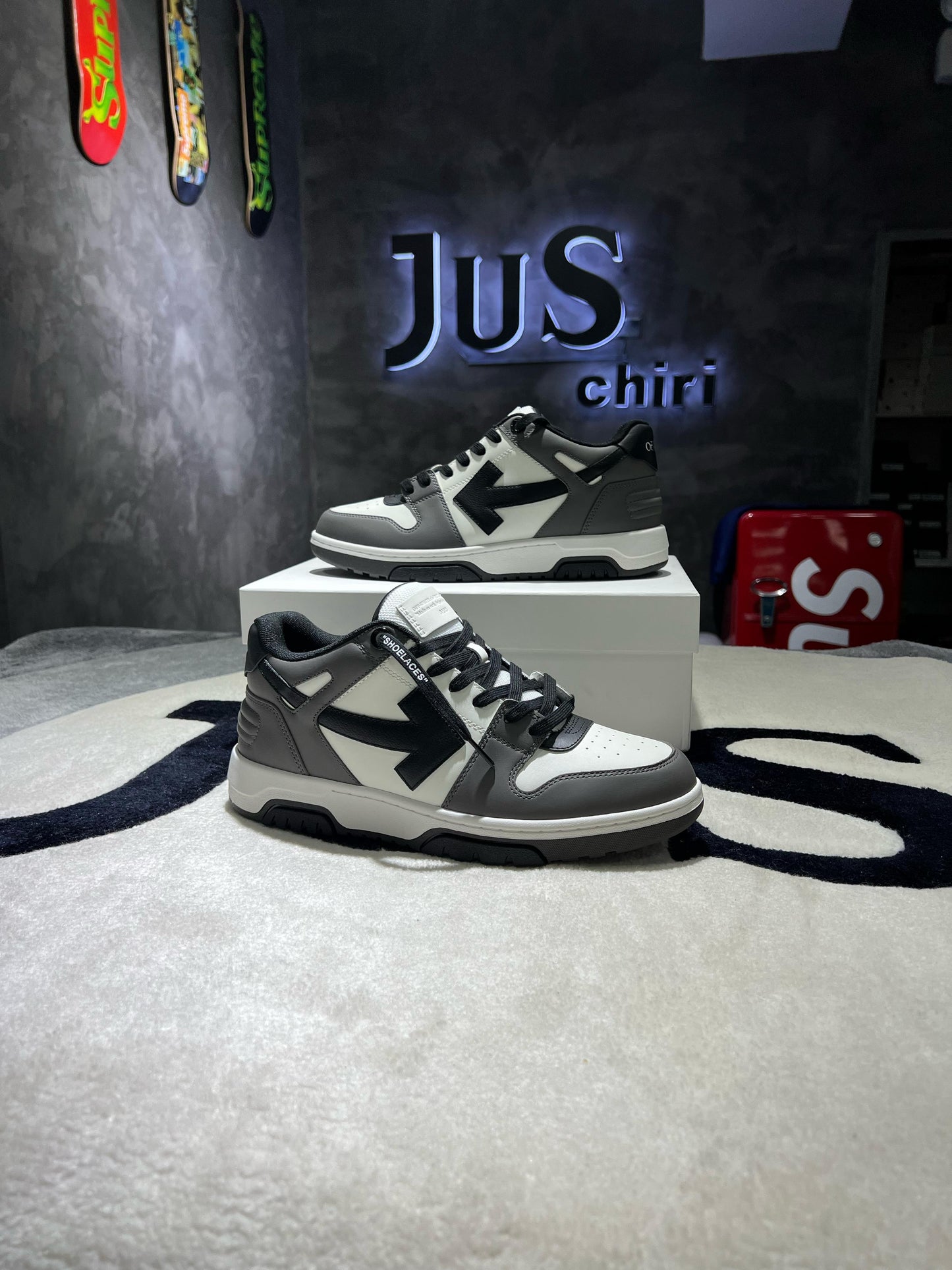OFF-WHITE Out Of Office OOO Low Tops Dark Gray Black
