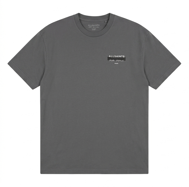 AllSaints Redact Oversized Embroidered Logo T-Shirt Parma Blue