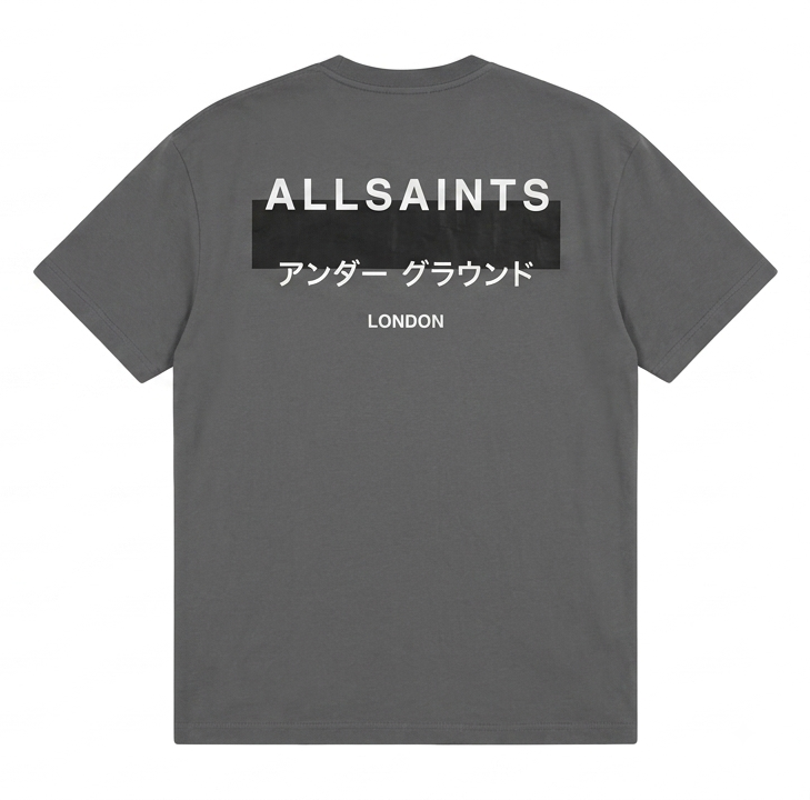 AllSaints Redact Oversized Embroidered Logo T-Shirt Parma Blue