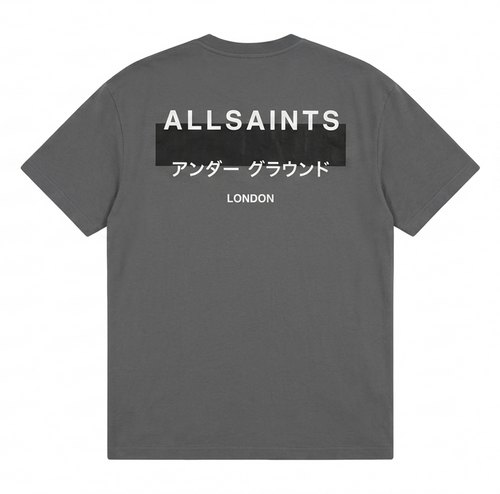 AllSaints Redact Oversized Embroidered Logo T-Shirt Parma Blue
