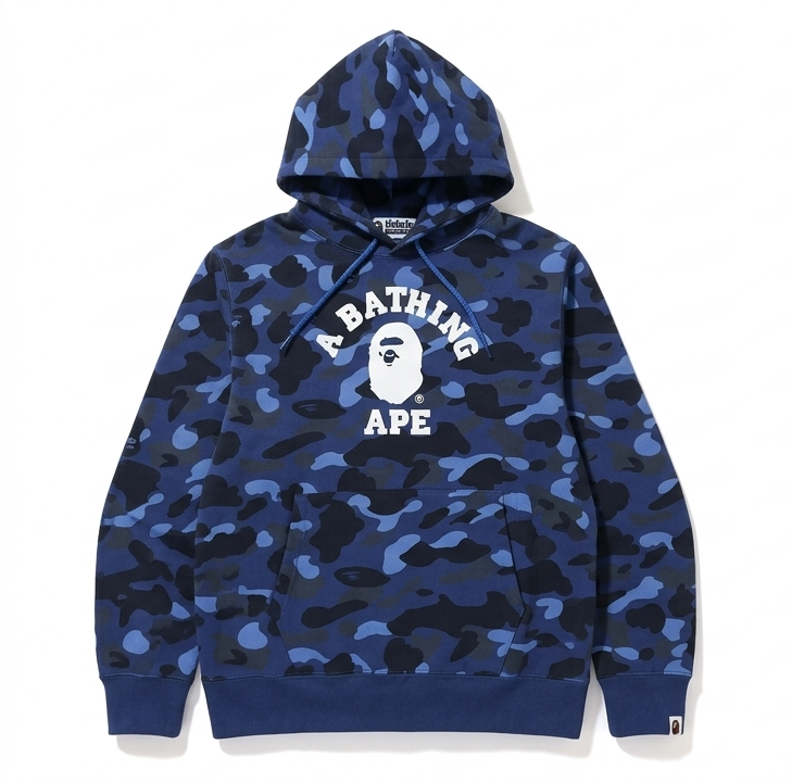 BAPE Camo College Pullover Hoodie Navy